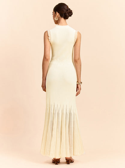 Tulle-Paneled Ruffled Knit Maxi Dress
