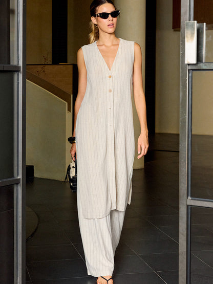 Striped Linen & Cotton Long Shirt