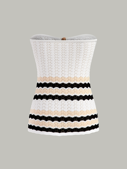 Striped Hem Strapless Knit Top