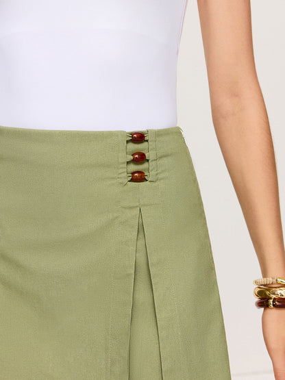 Cotton & Linen Asymmetrical Wrap-Front Skort