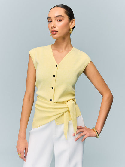 Button Knit Top with Convertible Styling Options