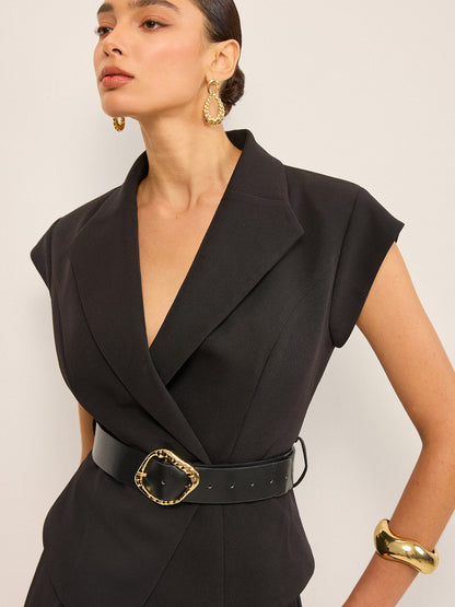Belted Peplum Vest with Metal Buckle Detail