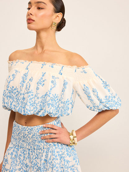 Floral Off-Shoulder Crop Top and Cinching Skirt Set
