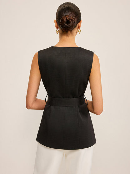 Belted Vest with 3D Sequin Flower Embellishments