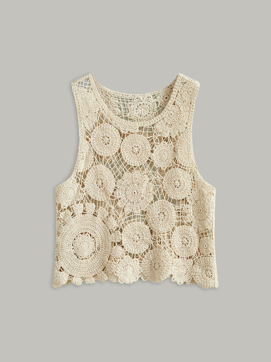 Sheer Sleeveless Cotton Sweater Vest