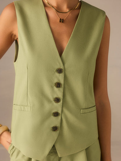 Linen & Cotton Buttoned Vest