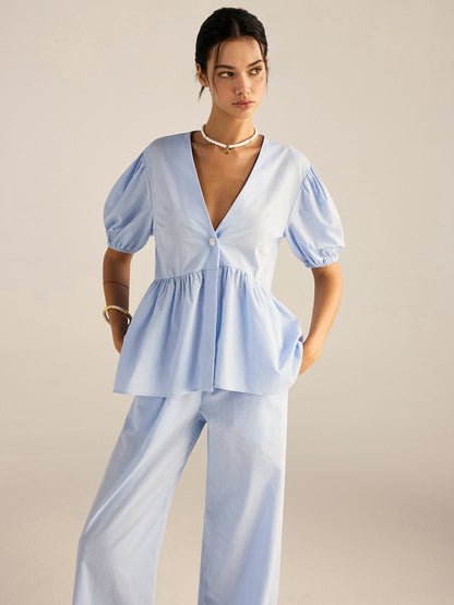 Cotton Peplum Top and Pants Set