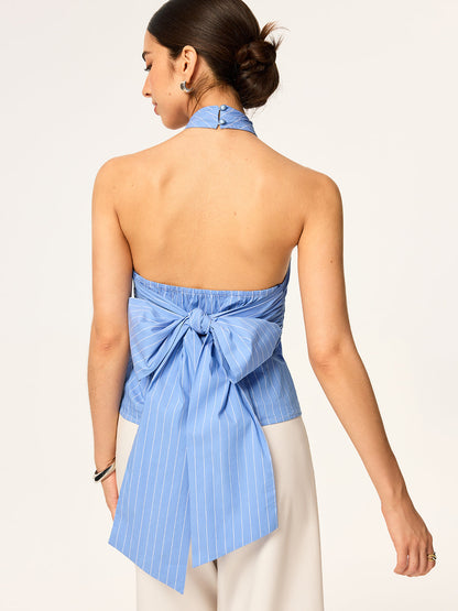 Crisscross Halter Neck Backless Bow Top