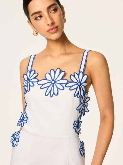 Semi-Sheer Floral Embroidery Back Bow Maxi Dress
