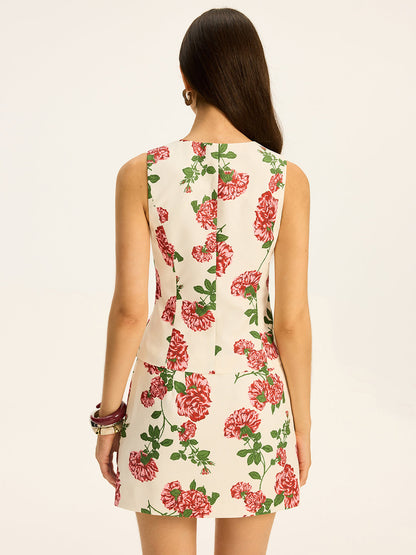 Floral Printed Vest and Skirt Set