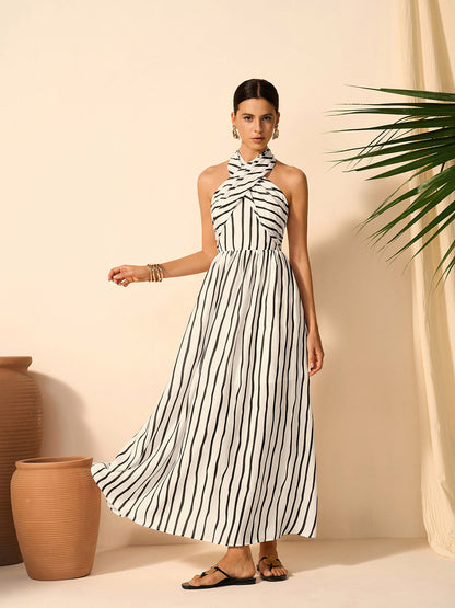Striped Twist Halter Dress