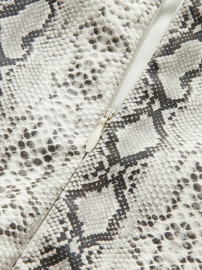 Snake Print Asymmetric PU Leather Mini Skirt