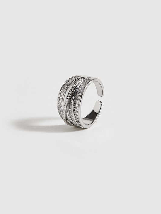 Layered Adjustable Ring with Rhinestones