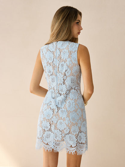 Flower-Shaped Button Lace Mini Dress