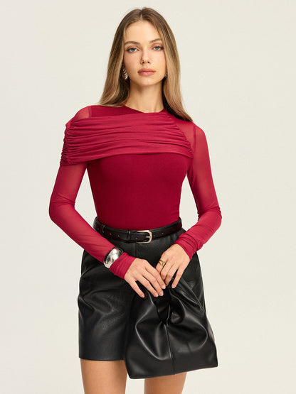 Asymmetric Mesh-Sleeve Top
