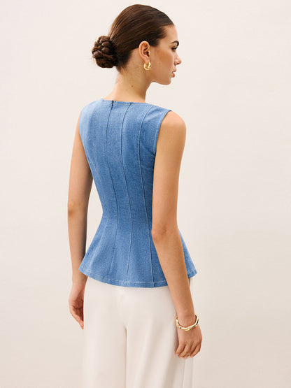 Denim Peplum Top