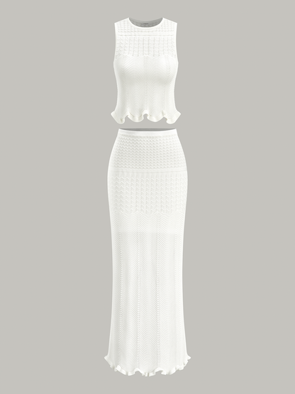 Wave Pattern Knit Maxi Skirt