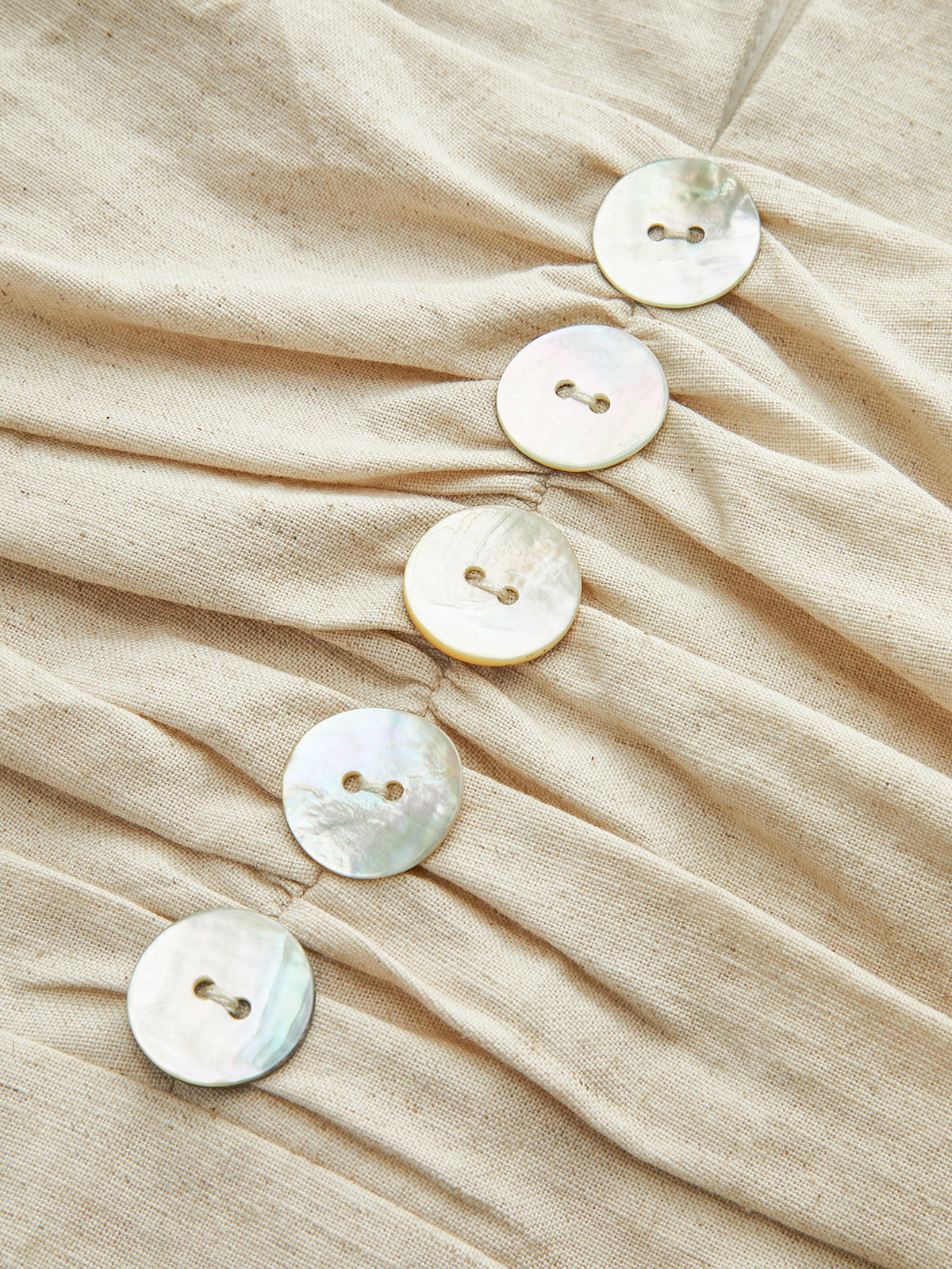 Cotton & Linen Ruched Button Detail Mini Dress