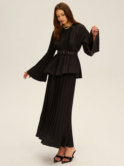 Pleated Elastic Waist Maxi Skirt