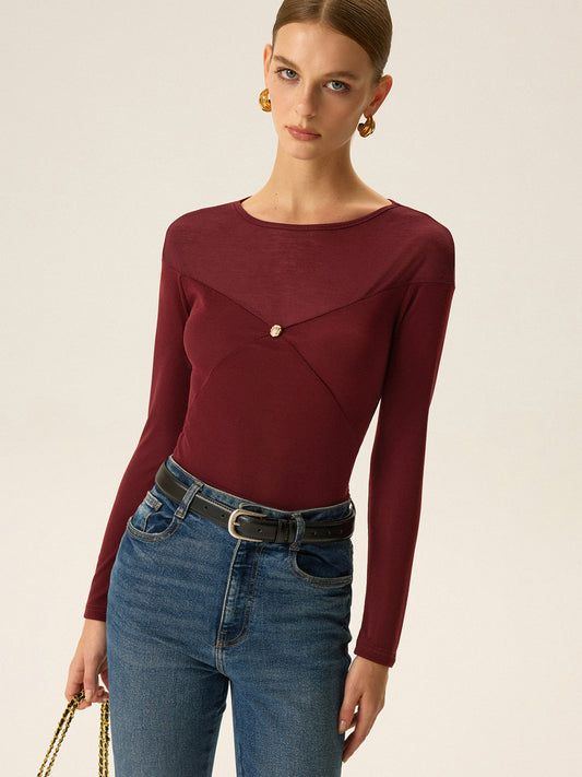 Metal Shell Detail Long Sleeve Top