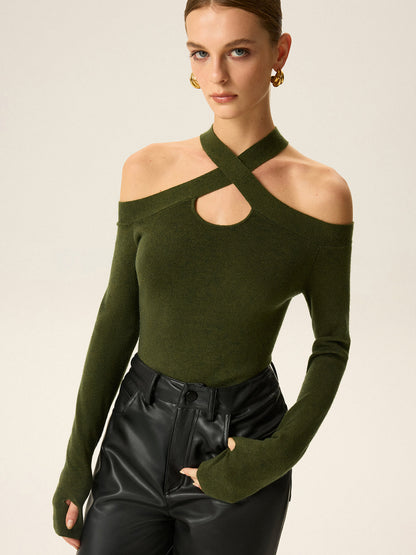 Cross-Strap Off-Shoulder Knit Top