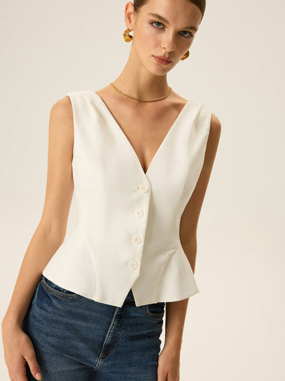 Button-Front Peplum Vest