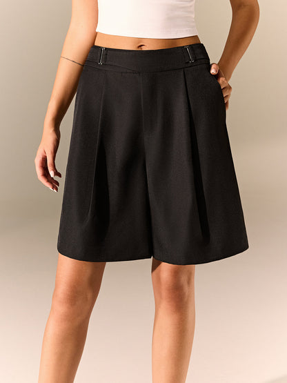 Buckle Detail Mid-Waist Shorts