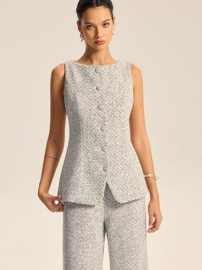Textured Tweed Button Vest