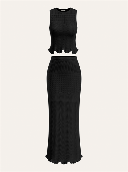 Wave Pattern Knit Maxi Skirt
