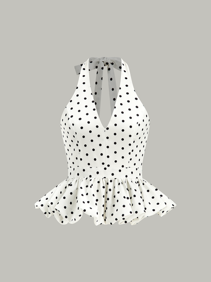Polka Dot Halter Peplum Top