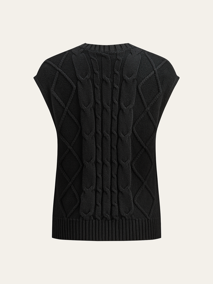Cable-Knit Bow Cap Sleeve Vest