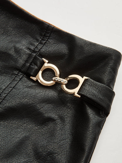 Faux Leather Paneled Suede Asymmetric Midi Skirt