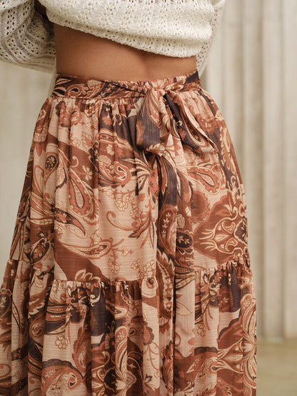 Boho Print Chiffon Maxi Skirt