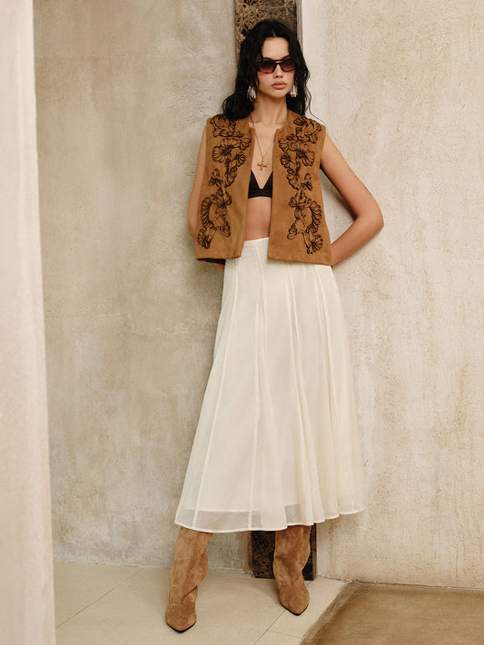 Floral Applique Suede Vest