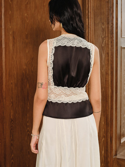 Lace Panel Satin Peplum Top
