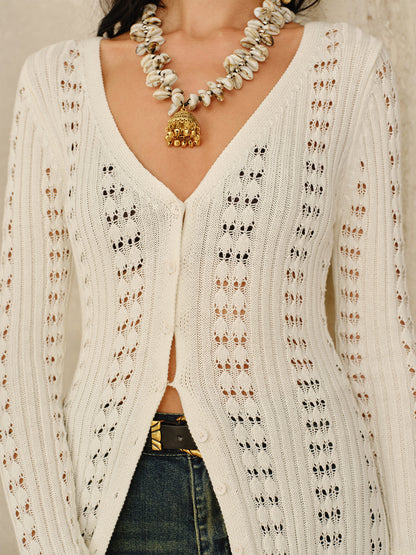 Longline Button Open-Knit Outerwear