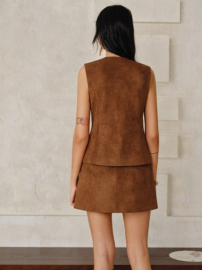 Suede Metal Button Vest