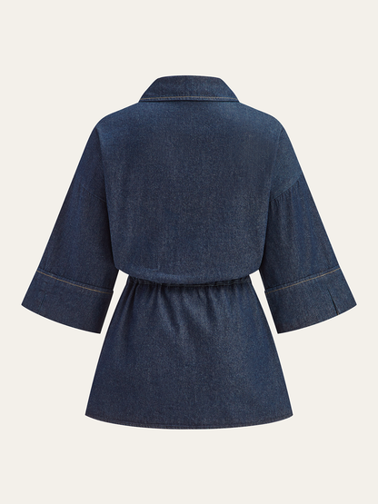 Long Denim Shirt with Drawstring Waist
