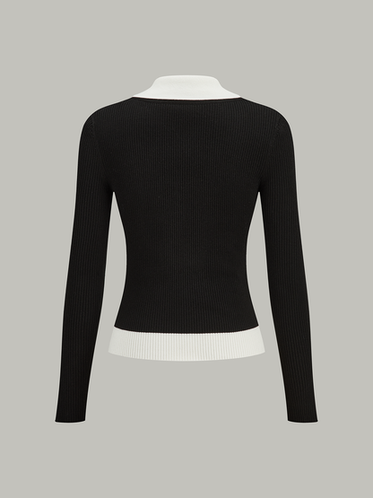 Contrast Trim Collared Knit Cardigan