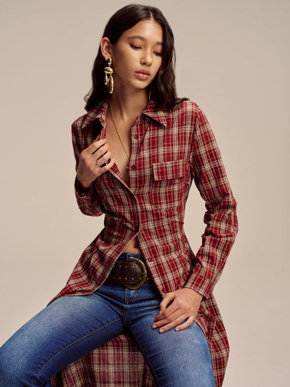 Plaid Button Front Shirt Dress