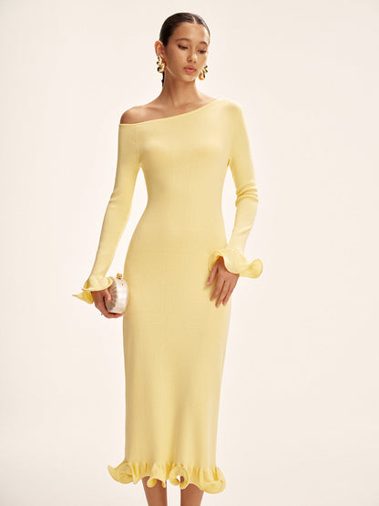 Off-Shoulder Ruffle Hem Sweater Dress
