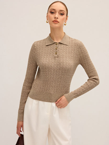 Cable Knit Cotton Collar Sweater