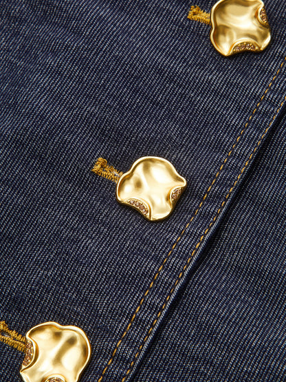 Metal Button-Front Mini Skirt