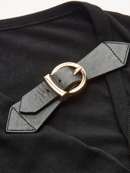 Asymmetric Ruched Top with Buckle Detail