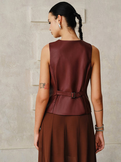 Faux Leather Metal Button Vest