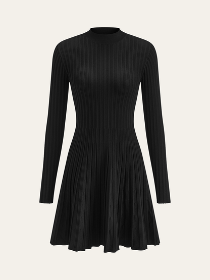 Mock Neck Flared Sweater Dress