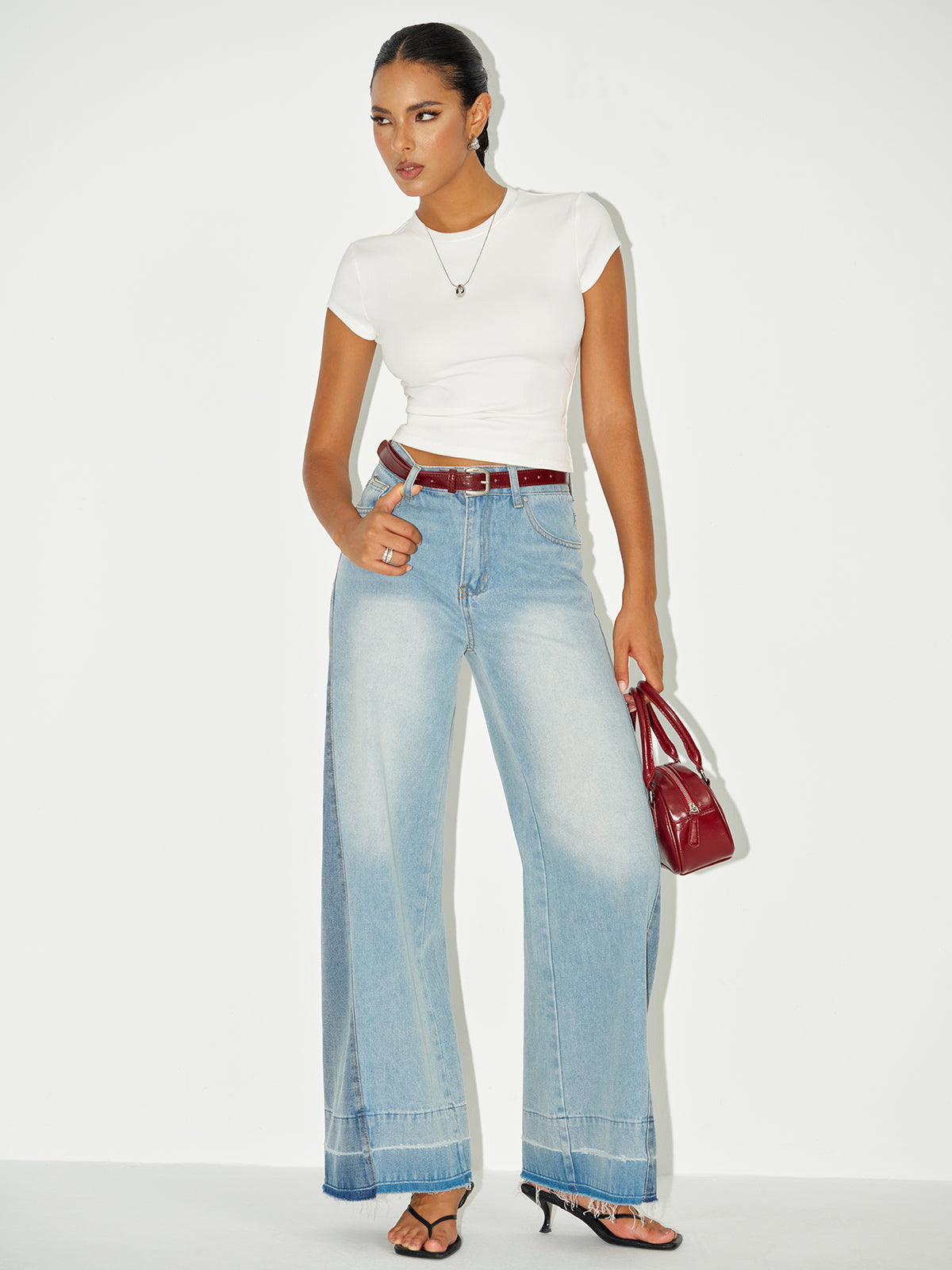 Ribbed Crew Neck Short Sleeve Cotton-Blend Top