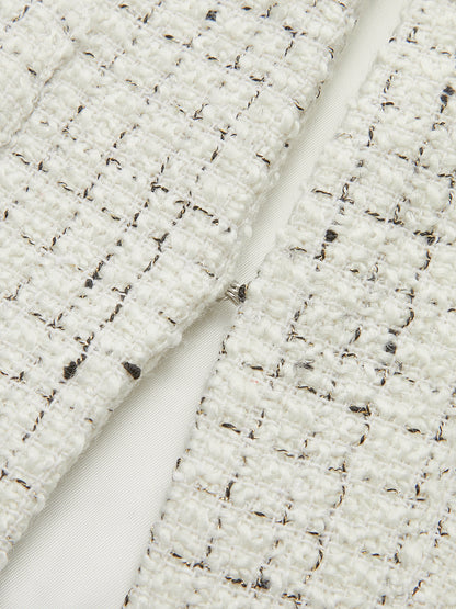 Metal Detail Knot Button Tweed Jacket