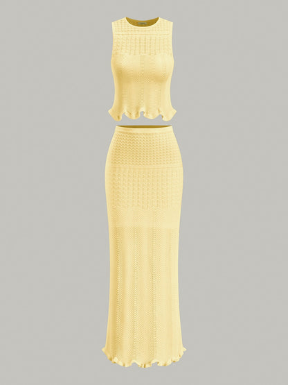 Wave Pattern Knit Maxi Skirt