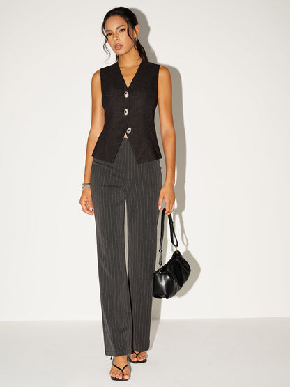 Tweed V-Neck Buttoned Fitted Vest